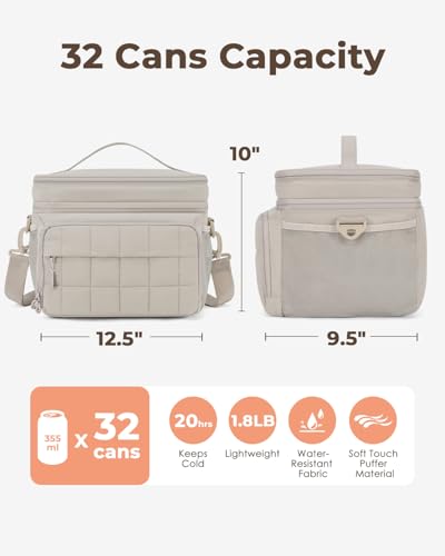 Puffer Cooler Bag 32 Cans Insulated Soft Sided Cooler Double Deck Collapsible Lunch Box for Picnic, Beach, Hiking, Campin...