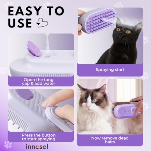 Cat Steam Brush for Shedding, 4-in-1 Rechargeable Pet Grooming Brush for Cats & Dogs, Anti-Static, Massage, Cleaning & Com...