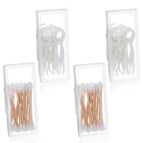 Hadnves 4 Pcs Small Dental Floss Picks Case Cotton Swab Holder for Travel Portable Clear Plastic Cotton Ball Pad Storage C...