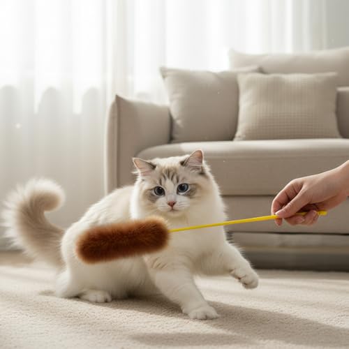 Larrel 5PCS Interactive Cat Wand Toys, Fur Cat Toys, Soft Kitten Teaser Sticks for Indoor Cats, Fur Cats Teaser Wand Set f...