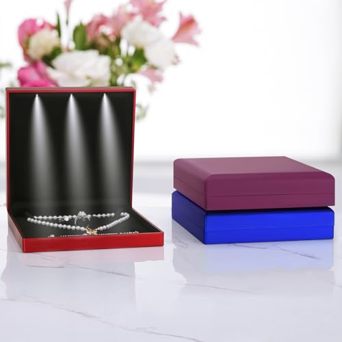 LETURE Large Velvet Jewelry Set Gift Box, Necklace Box With LED Light, Elegant Velvet Gift Box For Bracelet Necklace Earri...