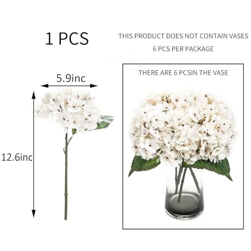 Kimura's Cabin 6pcs Fake White Flowers Artificial Silk Hydrangea Flowers Bouquets Faux Hydrangea Stems for Home Table Cent...