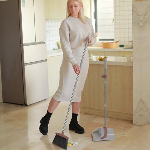 Ivandar Broom with Dustpan Combo Set, 50.6 inch Long Handle, Upright Standing Broom and Dustpan Set Quiet Cleaning Tool Sw...