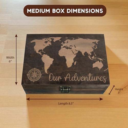 Engraved Adventure Memory Box – Wooden Keepsake Box for Travel Memories, Camping, Couples and Valentine’s Day, Rustic Stor...