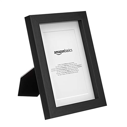 Amazon Basics Rectangular Picture Frame with Glass, 5" x 7", Wall Hanging or Tabletop Display, Mat for 4" x 6" Photo, Blac...