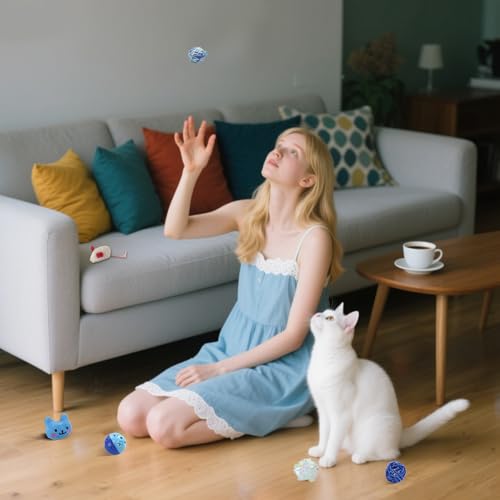 Andiker 6Pcs Cat Toy Pack, Cats Toy Set with Crinkle Balls, Pet Bell Balls, Pet Mouse Toy and Rattan Ball Stimulate Cats H...