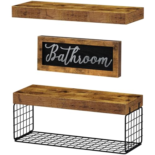 QEEIG ‎Bathroom Shelves Over Toilet - Paper Storage Wall Mounted Farmhouse Decor Decorations Aesthetic Décor Sign Small Fl...