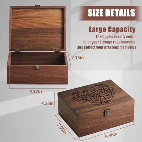 EDUROMI Walnut Wooden Memory Keepsake Box with Hinged Lid and Latch for Precious Items, Decorative Keepsake Box for Memori...