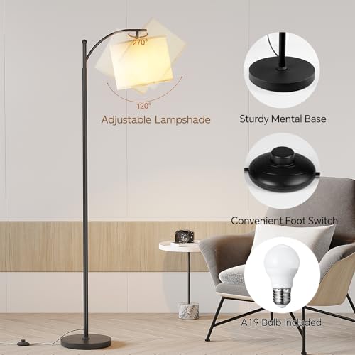 SUNMORY Arc Floor Lamp,Modern Floor Lamp with 9W 3 Color Temperatures Bulb,Metal Standing Lamps with Adjustable Hanging La...