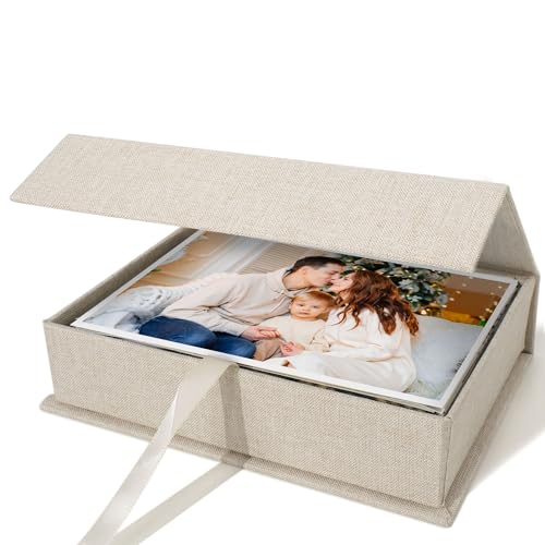 Vienrose Linen 5" x 7" Photo Cases and Postcard Keeper Storage Container Box 1Pcs for Photo, Postcard, Decorative Paper, B...
