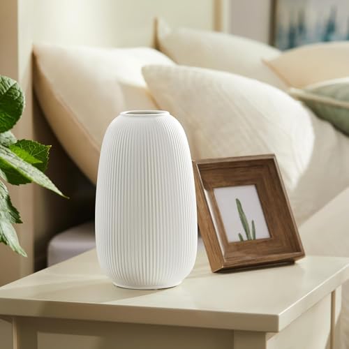 RONDURE 9.5" Modern Ceramic Table Lamp, Fully Dimmable Modern Bedside Lamps for Bedroom, Living Room and Nightstand, White...