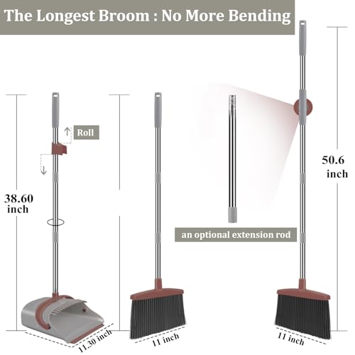 Ivandar Broom with Dustpan Combo Set, 50.6 inch Long Handle, Upright Standing Broom and Dustpan Set Quiet Cleaning Tool Sw...