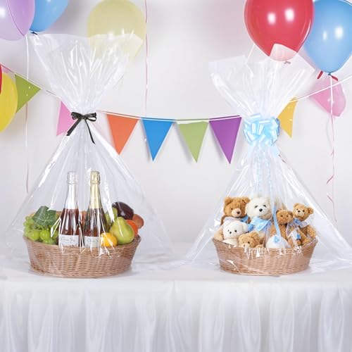 woric 12PCS Large Cellophane Bags 30x40 Inch Clear Cello Gift Bags Cellophane Wrap for Gift Baskets Mothers Day Graduation...