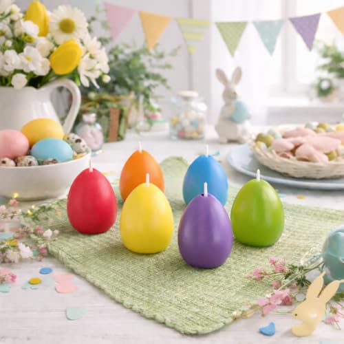 6 Pcs Easter Egg Candles Gift Set, Flower Scented Candles, Each 2.8 oz, 2.56x1.77 inch, Easter Spring Home Decor