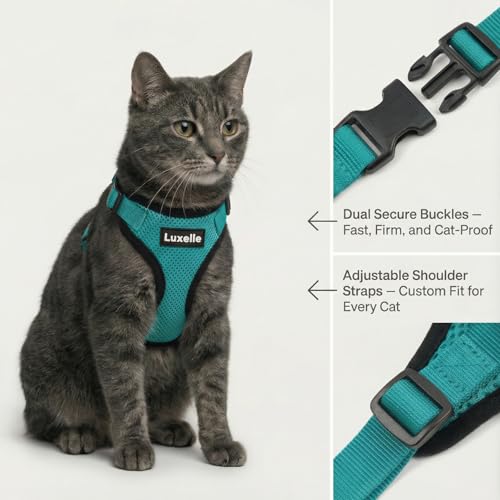 Luxelle 2 Pack Escape-Proof Cat Harness and Leash Set for Walking – Adjustable No Pull Soft Vest with Easy-Wear Buckle, Re...