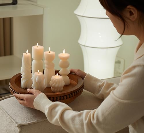 6 Pcs Small Handmade Ribbed Pillar Candle Set, Soy Wax Modern Home Decor for Living Room Bedroom, Aesthetic Table & Shelf ...