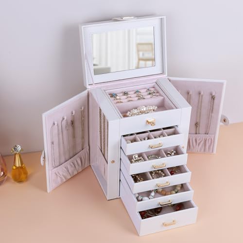 Kendal Jewelry Box, 6-Layer Jewelry Storage Organizer for Necklace Bracelet Rings Watch, 10.2"x8.2"x6" Classic PU Leather ...