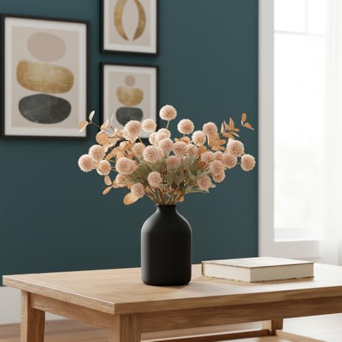 Artificial Flowers for Vase - Beige Silk Mums 10 Long Stems with Eucalyptus, Faux Flowers Home Decor, Neutral Tan Cream Fl...