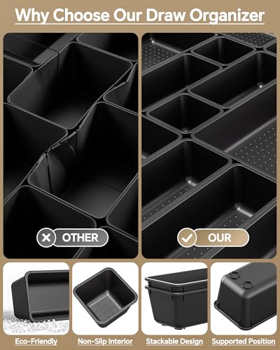 KEMETHY 25 PCS Plastic Drawer Organizers Set, 4 Sizes Vanity Organizer, Makeup and Desk Drawer Organizer Trays, Organizati...