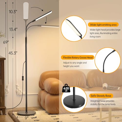 Aisutha LED Floor Lamp, 18W Super Bright Floor Lamp for Living Room, Adjustable Stepless Colors & Brightness Standing Lam...