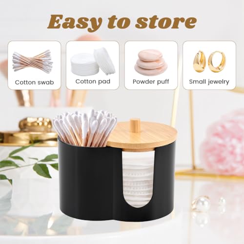 YOSINXU Dual-Compartment Cotton Swab & Pad Organizer with Removable Dustproof Lid, Bathroom Accessories Storage Organizer ...