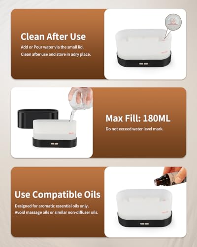 Flame Effect Essential Oil Diffuser, Ultrasonic Aromatherapy Humidifier, Upgraded 7 Color Changing Lights with Ultra Quie...