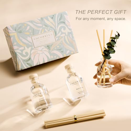 COCORRÍNA Eucalyptus Reed Diffuser Set of 3 - Lavender Eucalyptus, Black Forest, Clean Cotton Scents, 1.7 fl oz Each, Tota...