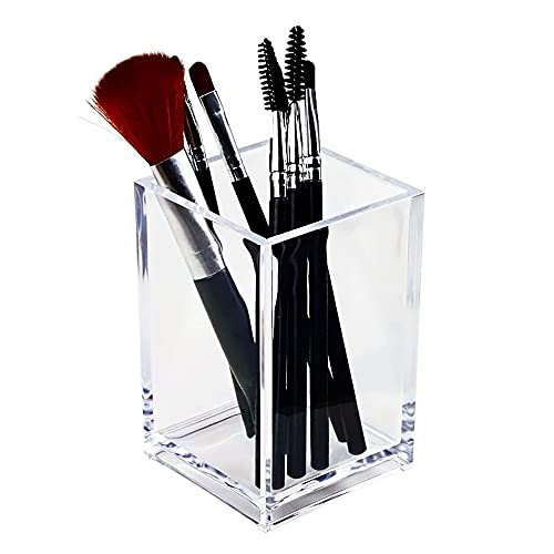 HSYMQ Clear Acrylic Pencil Pen Holder Cup, Clear Makeup Brush Holder, Acrylic Desk Accessories, Stationery Organizer for O...