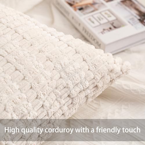 Aegero Pack of 2 Corduroy Decorative Throw Pillow Covers 18x18 Inch Soft Striped Pillow Covers Modern Farmhouse Home Decor...