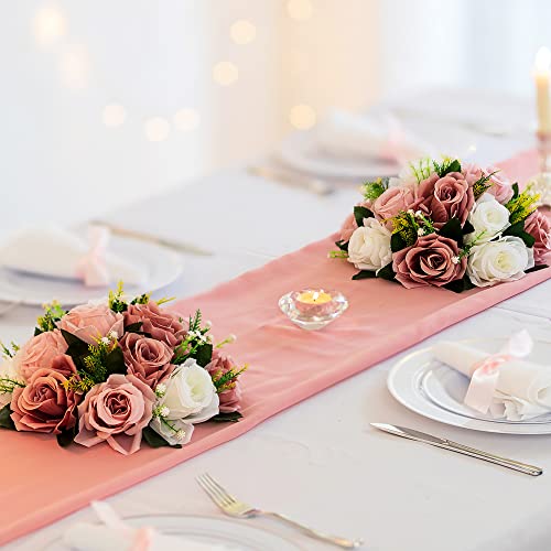 BLOSMON Dusty Rose Flowers Decoration: 2 Pcs Pink Artificial Flowers Balls for Wedding Dinning Table Centerpieces - Fake S...