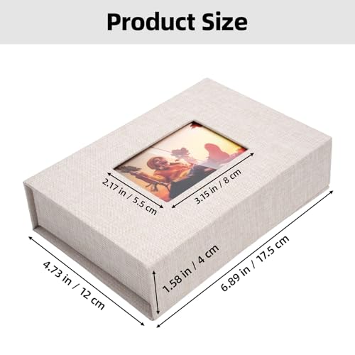 Hiwhy Linen Photo Storage Box, 4 x 6 Inch Memory Keepsake Organizer with Transparent Window, Stylish Photo Box for Storing...