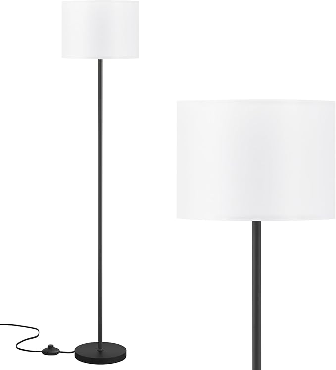 Modern Floor Lamp Simple Design with White Shade, Foot Pedal Switch, 60" Small Tall Lamps for Living Room Bedroom Office D...