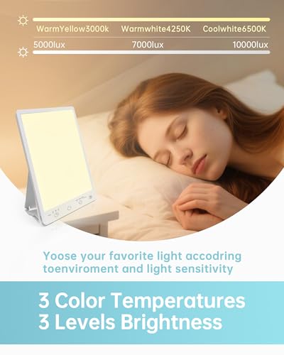 Plynvexa Light Therapy Lamp with 10,000 Lux, UV-Free, LED Bright White Light with 3 Color Temperature, 3 Brightness Level...