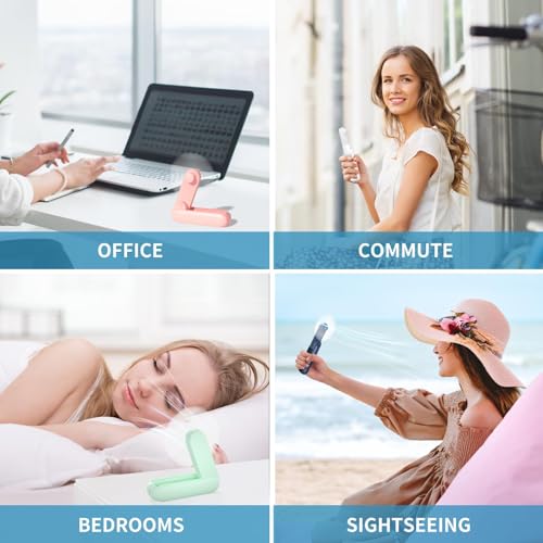 Lerat Portable Handheld Fan, 2 IN 1 Mini Hand Fan, Battery Operated [8-15 Working Hours], USB Rechargeable Personal Foldab...