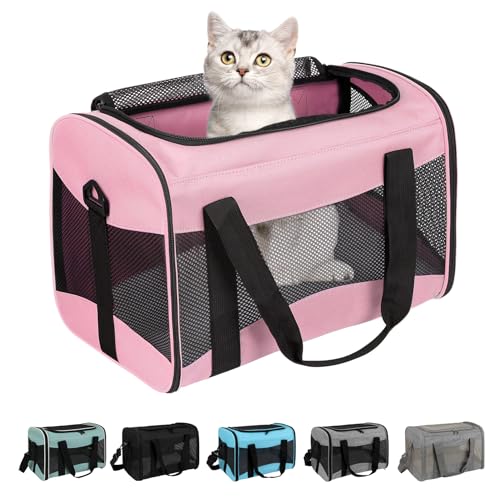 Cat Carrying Case - Pet Carrier Airline Approved, Protable and Breathable Pet Travel Carrier Removable Fleece Pad, Collaps...