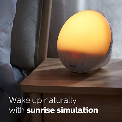 Philips SmartSleep Wake-up Light, Colored Sunrise and Sunset Simulation, 5 Natural Sounds, FM Radio & Reading Lamp, Tap Sn...