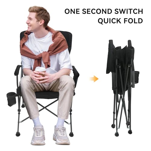 Portable Camping Chairs- Lightweight,Outdoor Chair with Side Pockets & Cup Holder,Heavy Duty Support 500 LBS Oversized Fol...
