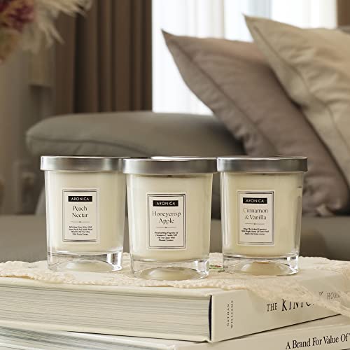 Aronica Fresh Fruity Candles Gift Set - Honeycrisp Apple, Peach Nectar, Cinnamon Vanilla, Cute Hostess Gift Holiday, Nice ...