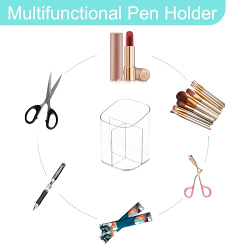 Newkita Acrylic Clear 3 Slots Pencil Pen Holder for Desk, Desktop Makeup Brush Storage Organizer Pen Cup Stand for Office ...