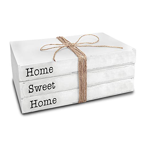 TenXVI Designs Home Sweet Home Sign Decorative Books - Set of 3 White Rustic Blank Books with Real Pages for Coffee Table ...