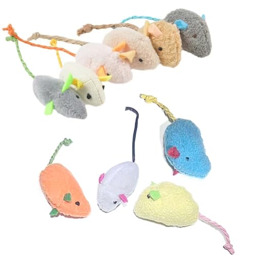 YIKANGHENG Interactive Cat Rat, 10 Pcs Colourful 4 Inch Plush Rat for Interactiving Cat and Pet (Small)
