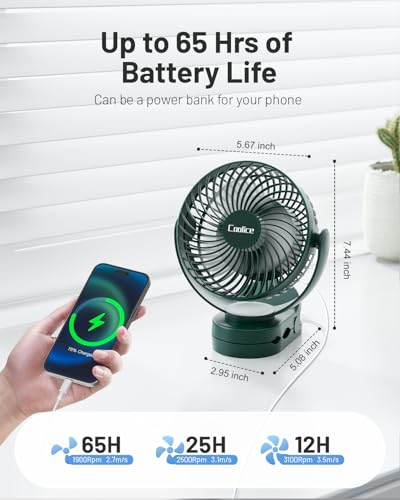 Camping Fan with Remote Control - 12000mAh Rechargeable Battery Powered Fan, Camping Fans for Tents with LED light & Hangi...