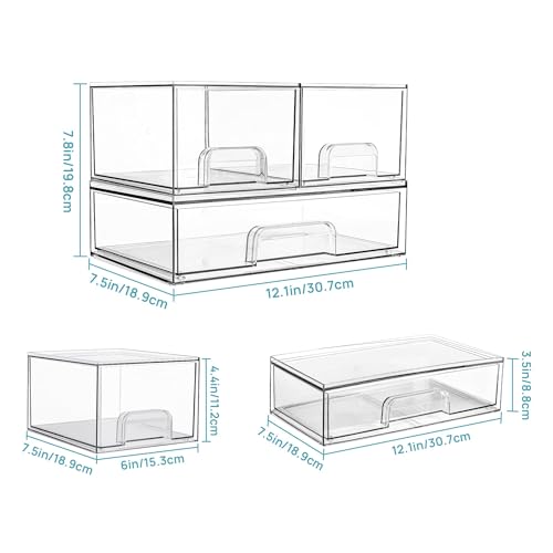 Vtopmart Stackable Storage Drawers Set of 3,Clear Plastic Organizer Bins for Makeup, Cosmetics, Beauty Supplies,Ideal for ...
