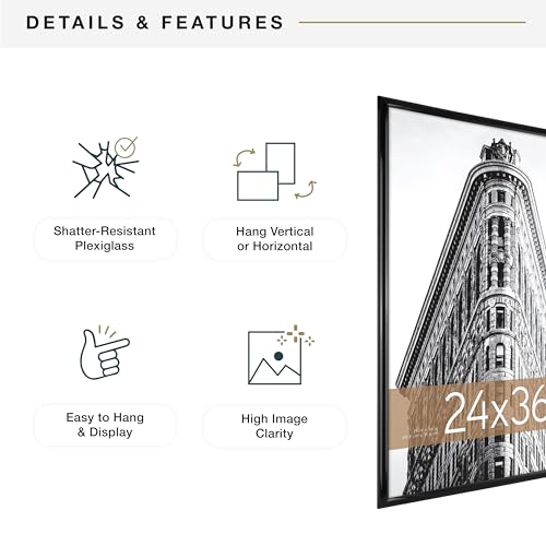 MCS Trendsetter 24x36 Poster Frame Black High-Gloss, Vertical & Horizontal Wall Hanging Large Picture Frame for Photos, Po...