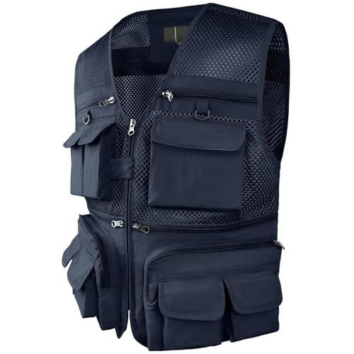TWENPHYO Versatile Men's Summer Vest for Fishing, Travel, Outdoor Work, Safari and Photography with Multiple Pockets