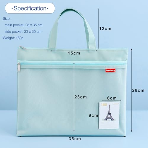 Pendancy Mesh Zipper Pouch 11x13.7 in, 2 pcs Large Double Pocket Waterproof File Bag with Handle, A4 Size Foldable Documen...