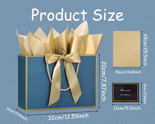 JMANNI Gift Bags with Handles, 13” Medium Gift Bag for Presents, 1 Pcs Bags with 2 Tissue Paper and 1 Cards for Baby Showe...