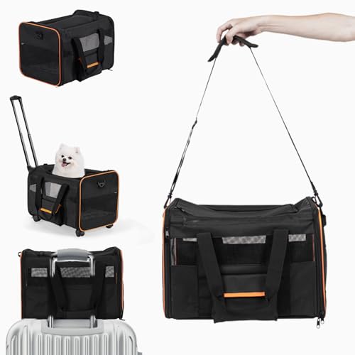 FERRAFAY Pet Carrier for Small Pet, Cat Dog Carrier for Car Soft Sided Dog Rolling Crate Cat Travel Bag