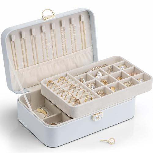 Vlando Jewelry Box Organizer for Women Girl,Lockable Jewelry Case Boxes with 2 Layers,Earrings Necklace,Rings Storage,Gift...