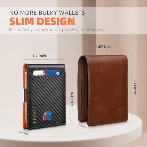 RUNBOX Slim Wallets for Men - Leather Money Clip Mens Wallet - RFID Blocking Front Pocket Bifold Wallet - Thin Credit Card...